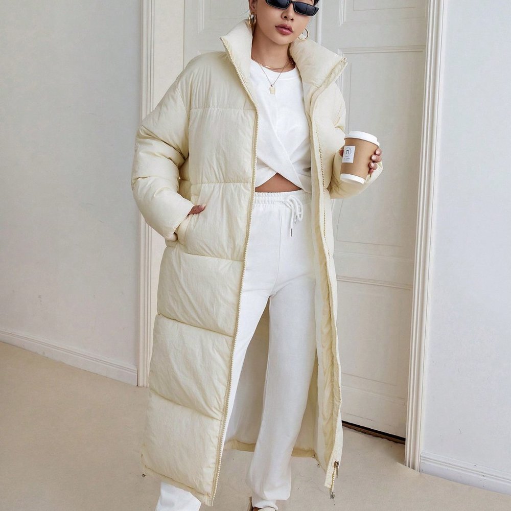 White Preppy Womens Zip Up Puffer Coat - Picture 4 of 6